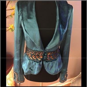 Arden B. Velvet teal blazer.